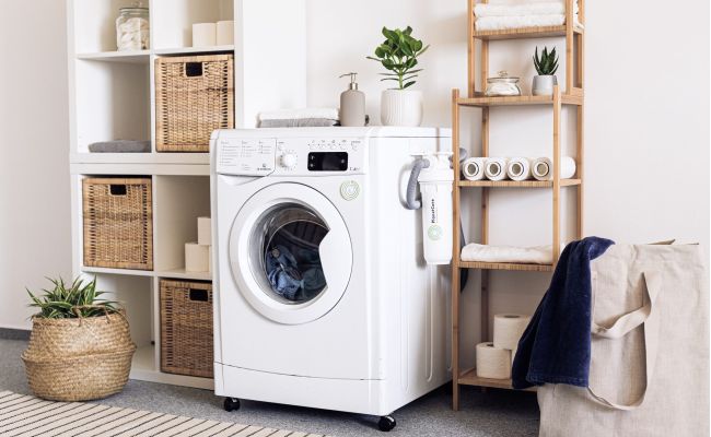 laundry room photo with shelving Nanaimo plumbing