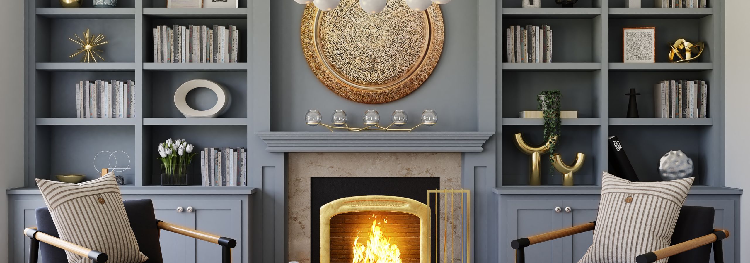 Nanaimo Heating grey fireplace in beige living room
