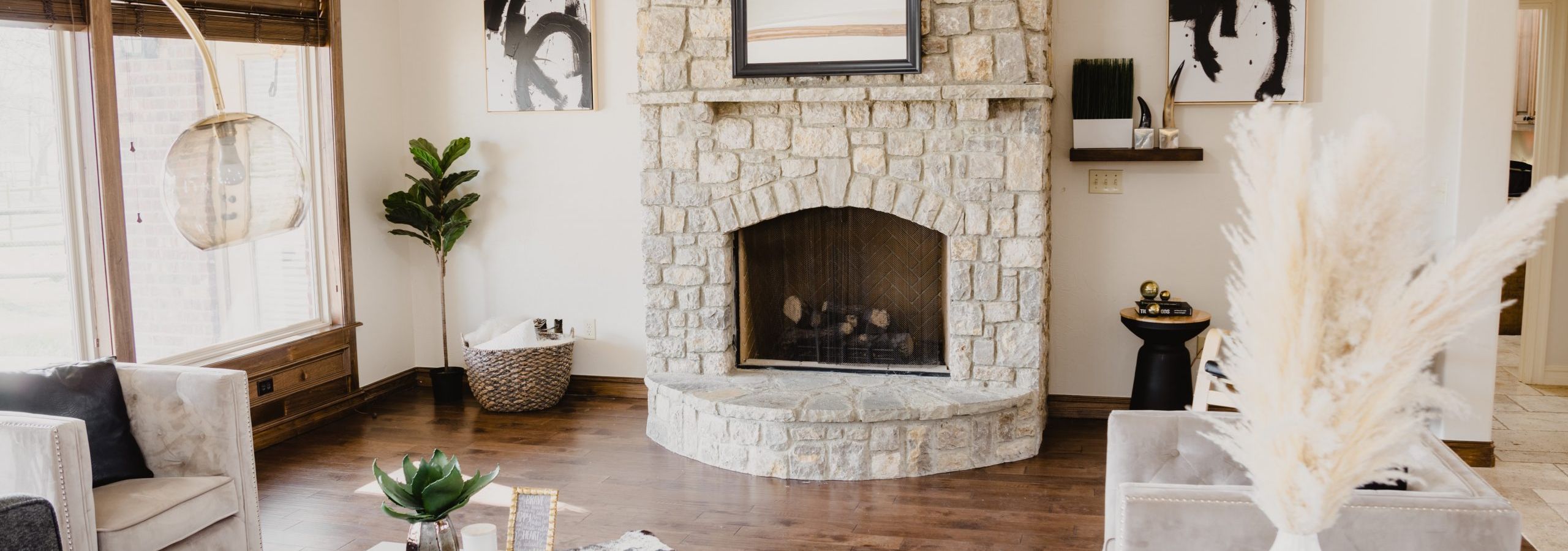 Nanaimo Heating white living room with fireplace